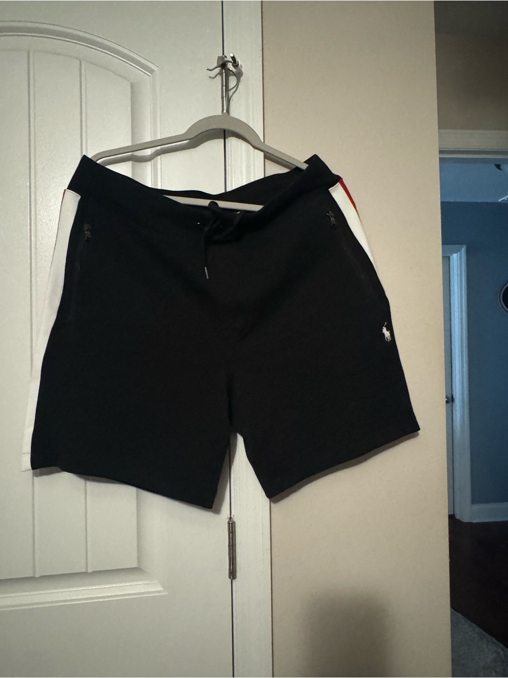 Polo by Ralph Lauren Black Athletic Shorts with White & Red Side Panels